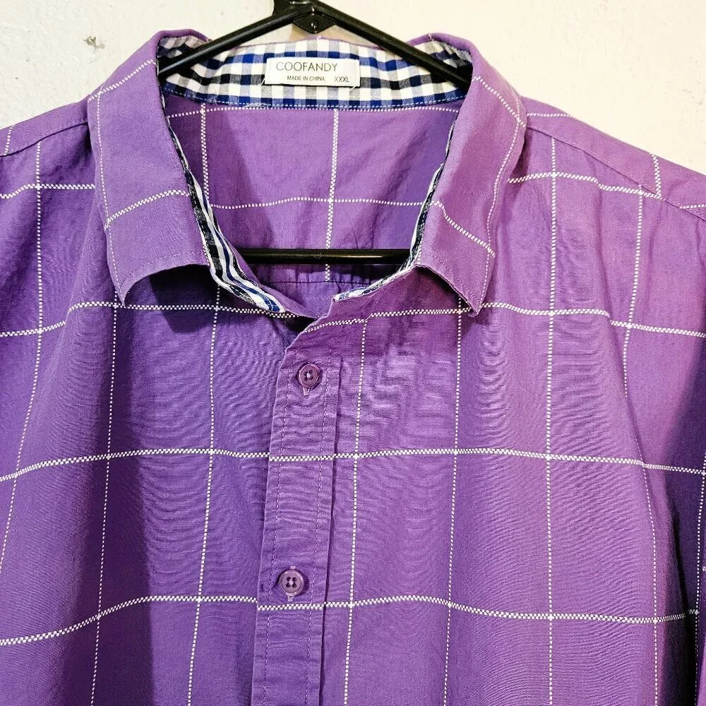 Coofandy VTG Men's Lilac Casual Shirt Contrasting Turn Back Cuffs Size  XXXL